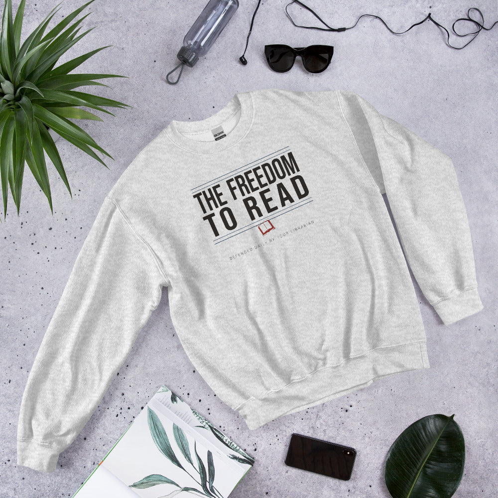 The Freedom to Read school librarian crewneck sweatshirt — Ash, front-right