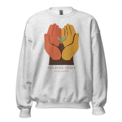 Holding Space birth worker crewneck sweatshirt — Ash, front