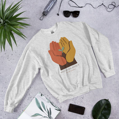 Holding Space birth worker crewneck sweatshirt — Ash, front-right