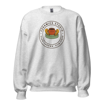 Ceramics Studio Badge hand-thrown pottery crewneck sweatshirt — Ash, front