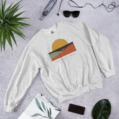The Golden Hour birth worker crewneck sweatshirt — Ash, flat lay