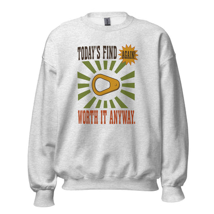 Today's Find pull tab retro metal detecting crewneck sweatshirt — Ash, front