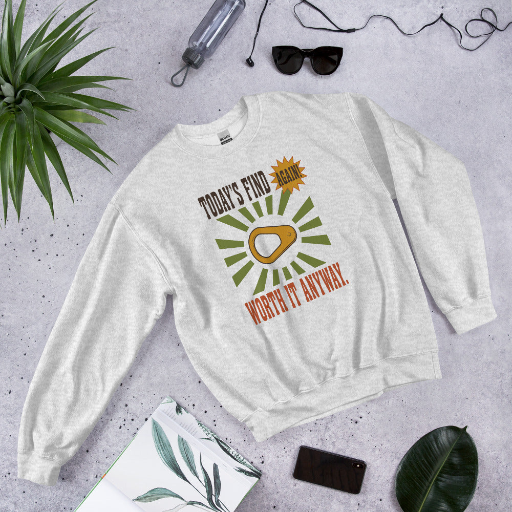 Today's Find pull tab retro metal detecting crewneck sweatshirt — Ash, flat lay
