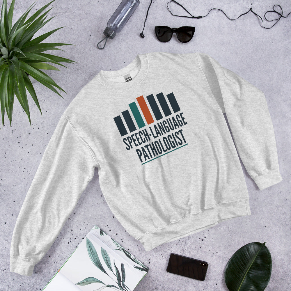 Mid-Century Clinic speech therapy crewneck sweatshirt — Ash, flat lay