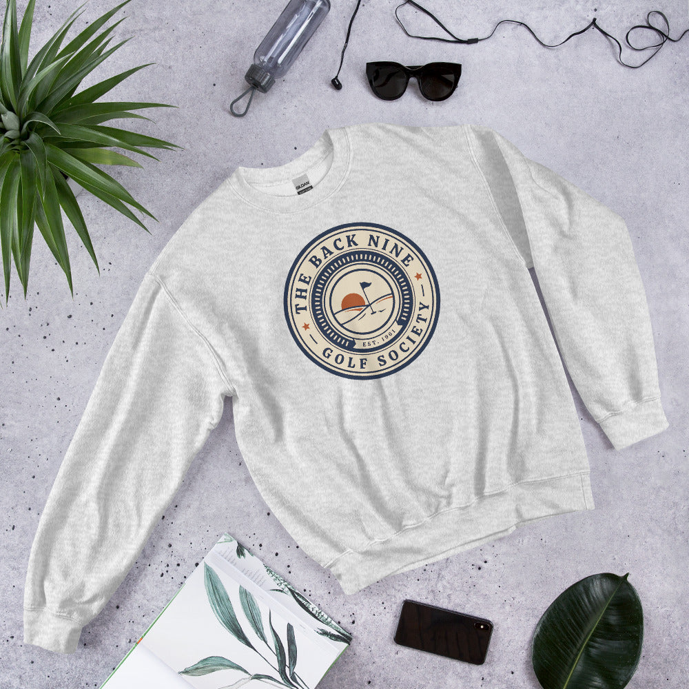 The Back Nine vintage golf roundel crewneck sweatshirt — Ash, flat lay