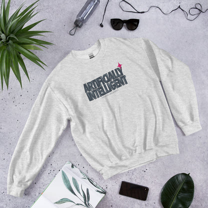 Artificially Intelligent funny AI crewneck sweatshirt — Ash, flat lay