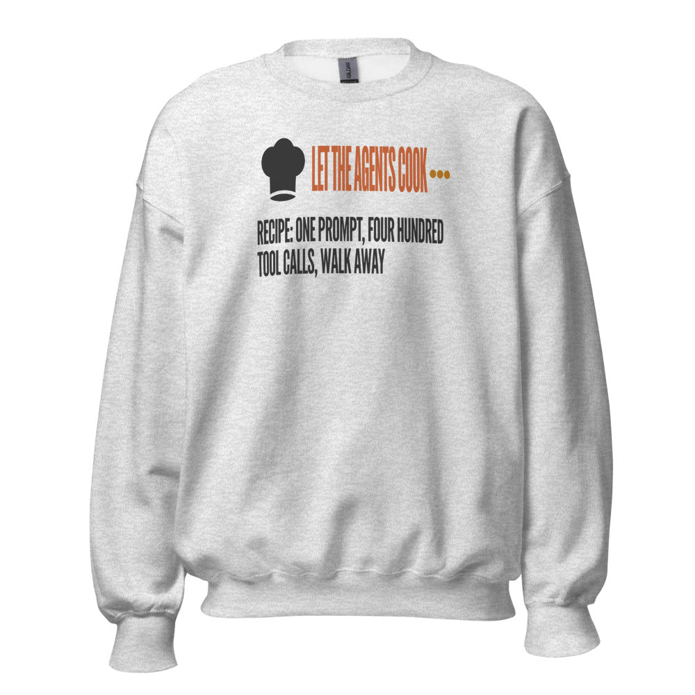 Let The Agents Cook crewneck sweatshirt — Ash, front