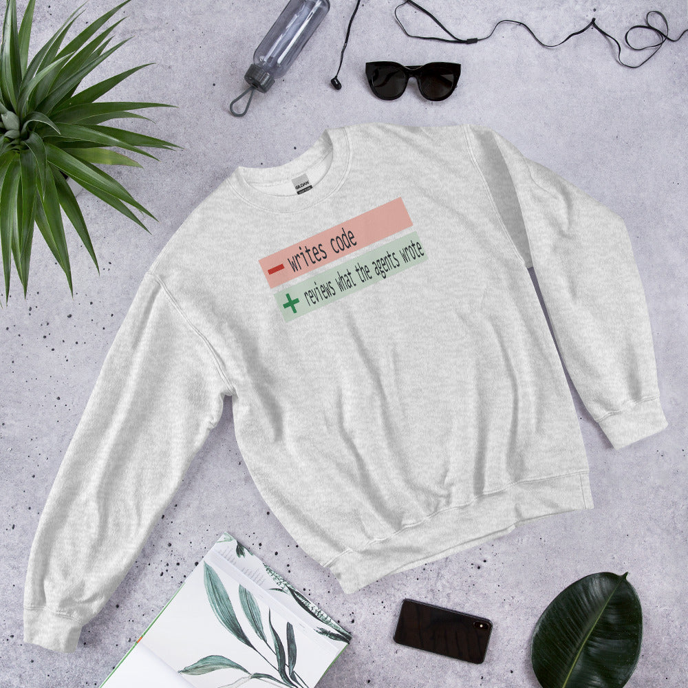 The Diff agentic AI engineer crewneck sweatshirt — Ash, flat lay