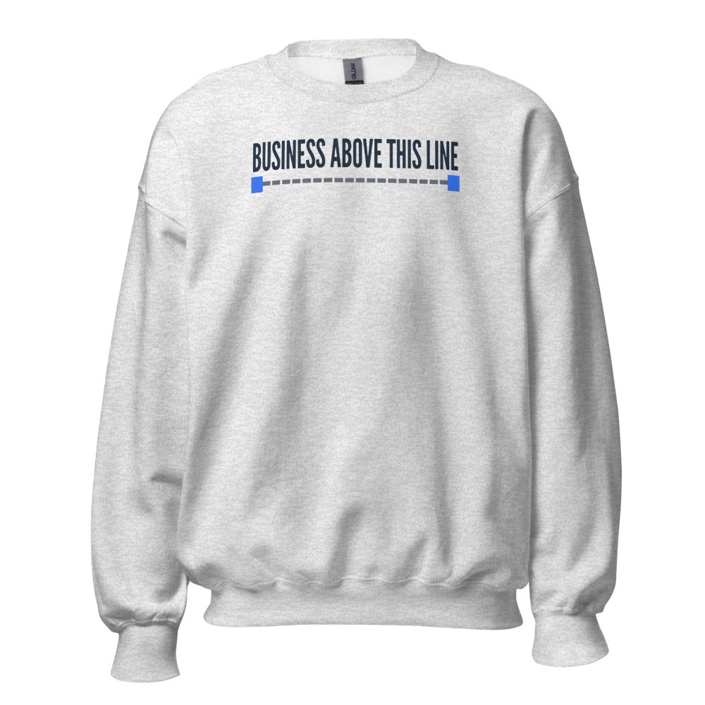 Business Above This Line crewneck sweatshirt — Ash, front