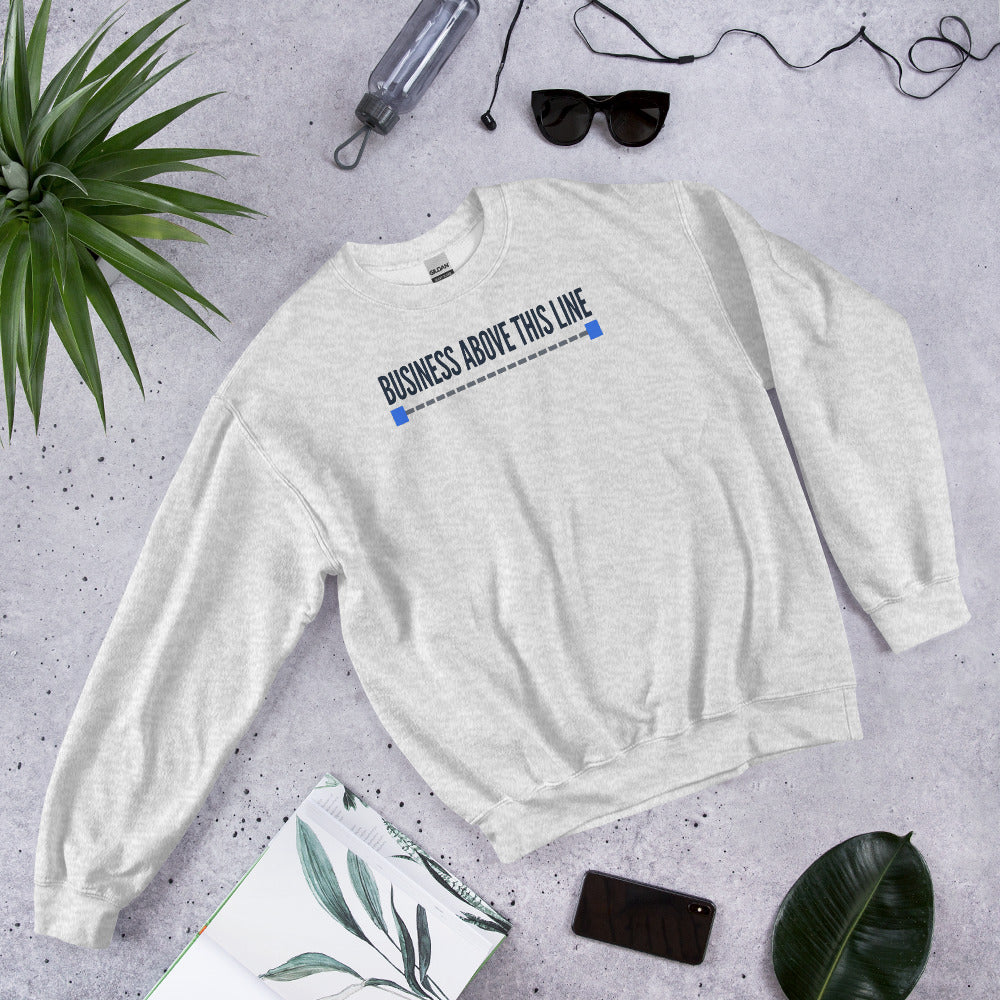 Business Above This Line crewneck sweatshirt — Ash, flat lay