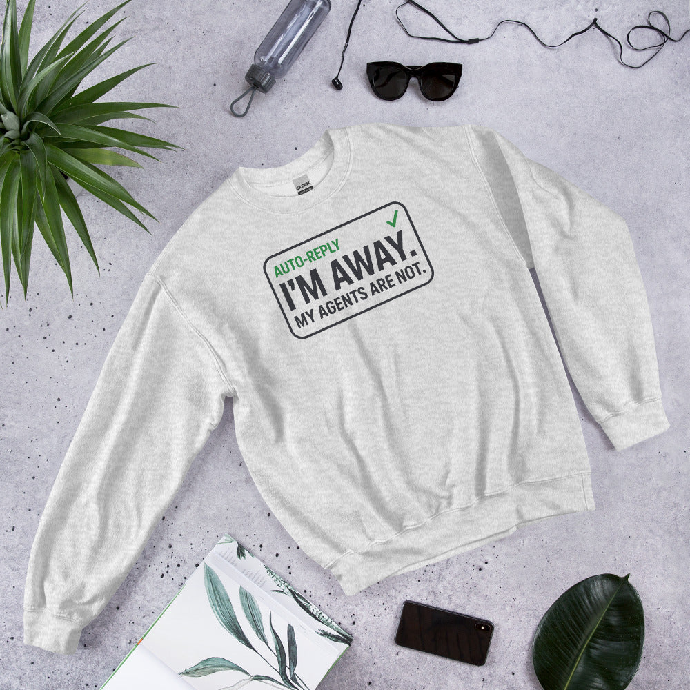 Auto-Reply agentic AI engineer crewneck sweatshirt — Ash, flat lay