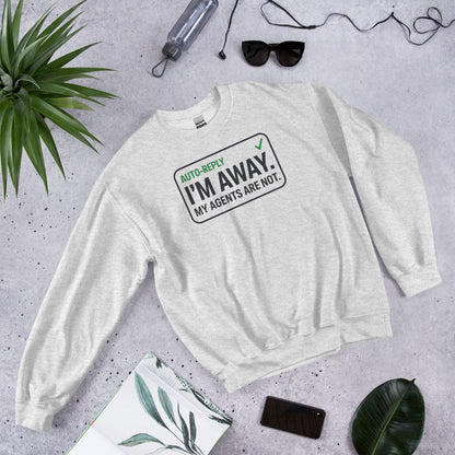 Auto-Reply agentic AI engineer crewneck sweatshirt — Ash, flat lay