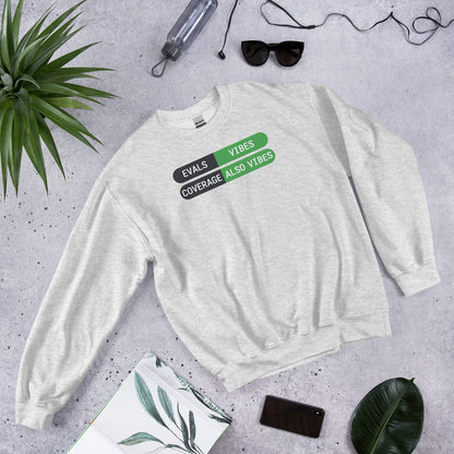 Eval Suite Vibes agentic AI engineer crewneck sweatshirt — Ash, flat lay