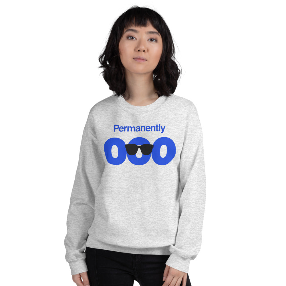 Permanently OOO out of office crewneck sweatshirt — Ash, on model