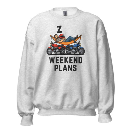 Weekend Plans funny motorcycle dad crewneck sweatshirt — Ash, front