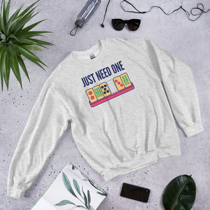 Just Need One funny mahjong crewneck sweatshirt — Ash, flat lay