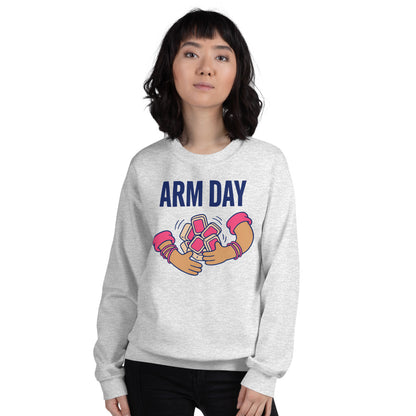 Arm Day funny mahjong crewneck sweatshirt — Ash, on model