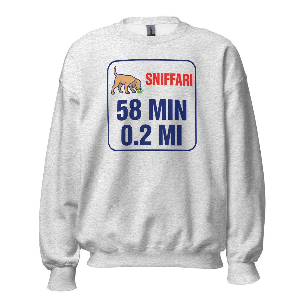 Sniff Walk Recap funny dog dad crewneck sweatshirt — Ash, front