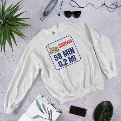 Sniff Walk Recap funny dog dad crewneck sweatshirt — Ash, flat lay