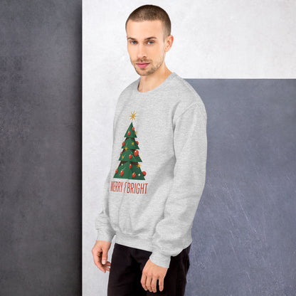 Atomic mid-century retro Christmas tree crewneck sweatshirt — Ash, on model