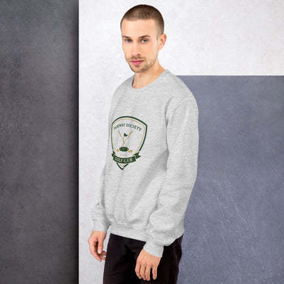 Fairway Society vintage golf club crest crewneck sweatshirt — Ash, on model