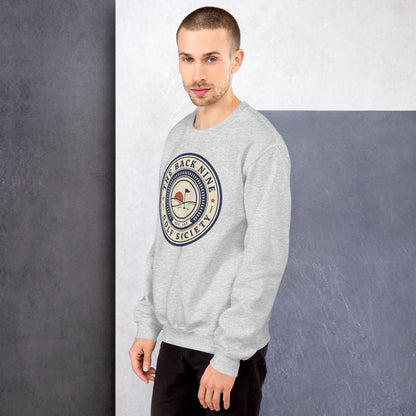The Back Nine vintage golf roundel crewneck sweatshirt — Ash, on model