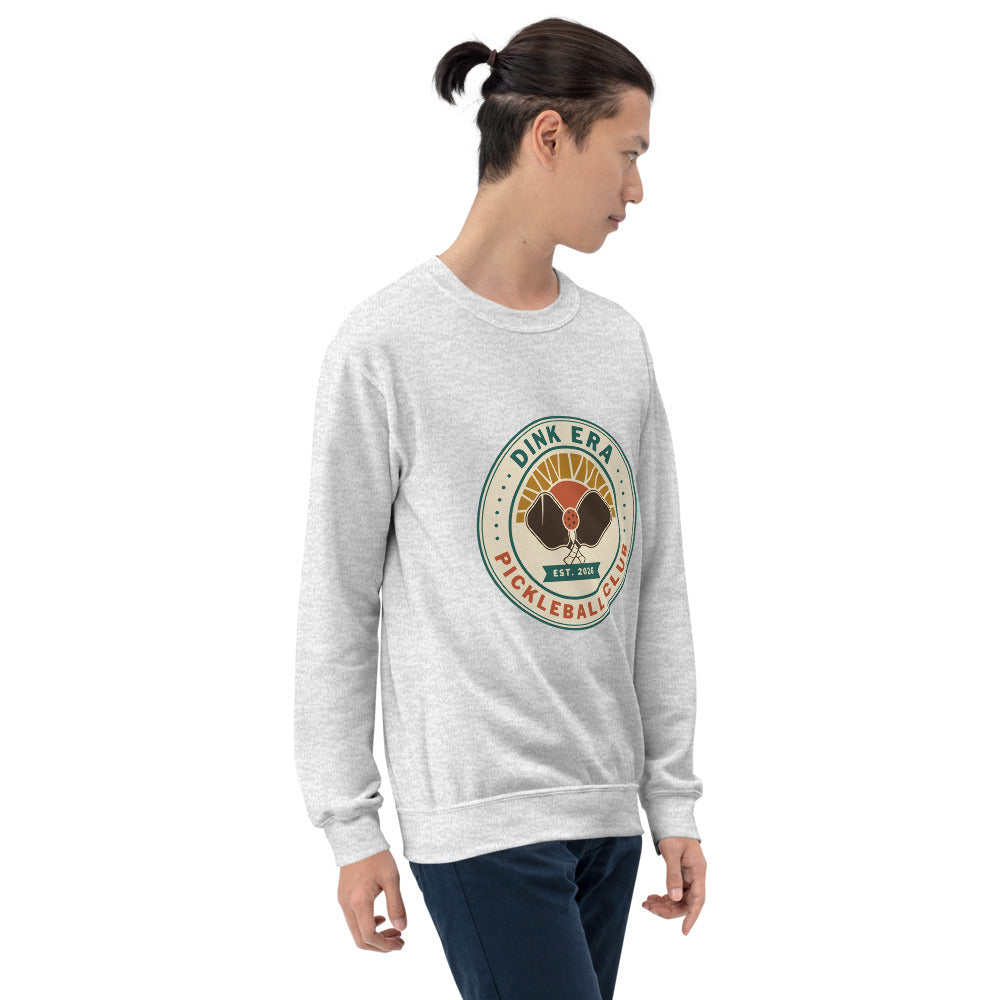 Dink Era Pickleball Club retro crewneck sweatshirt — Ash, on model