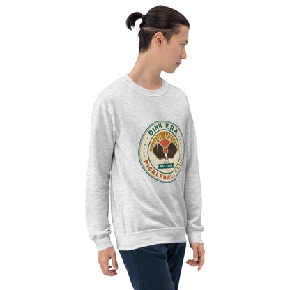 Dink Era Pickleball Club retro crewneck sweatshirt — Ash, on model