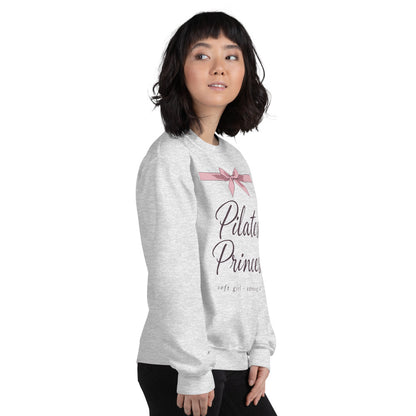 Pilates Princess coquette bow crewneck sweatshirt — Ash, on model