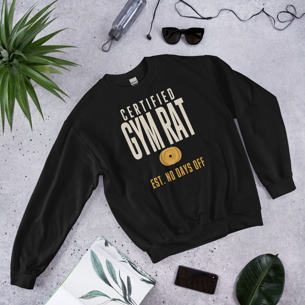 Certified Gym Rat vintage athletic crewneck sweatshirt — Black, front-right