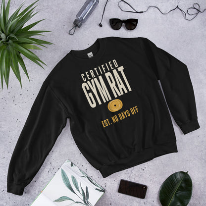 Certified Gym Rat vintage athletic crewneck sweatshirt — Black, front-right