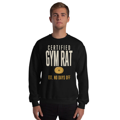 Certified Gym Rat vintage athletic crewneck sweatshirt — Black, on model