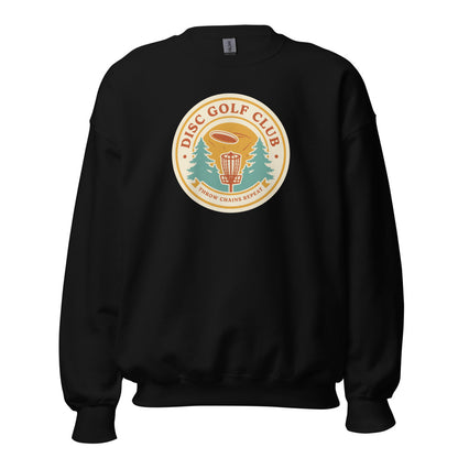 Disc Golf Club retro badge crewneck sweatshirt — Black, front