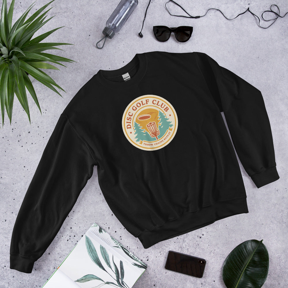 Disc Golf Club retro badge crewneck sweatshirt — Black, front-right