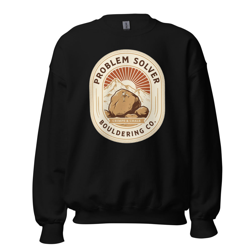 Problem Solver Bouldering Badge crewneck sweatshirt — Black, front