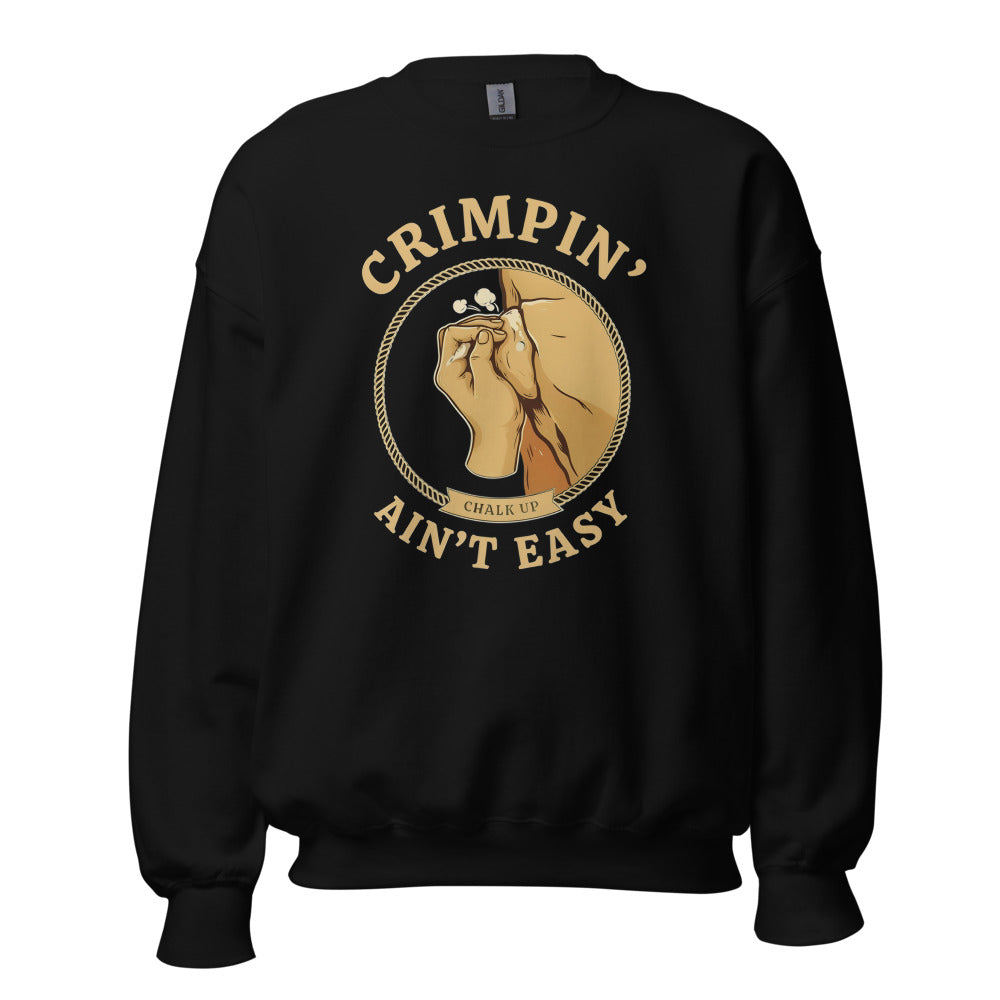 Crimpin' Ain't Easy bouldering badge crewneck sweatshirt — Black, front