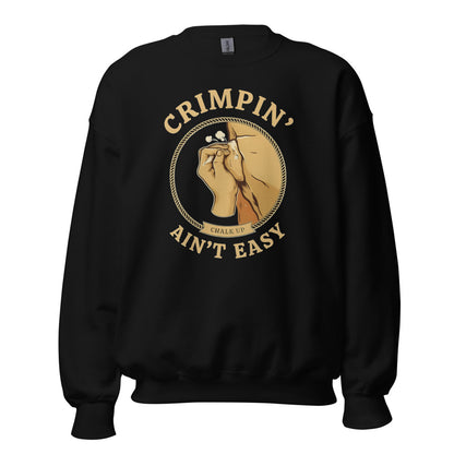 Crimpin' Ain't Easy bouldering badge crewneck sweatshirt — Black, front
