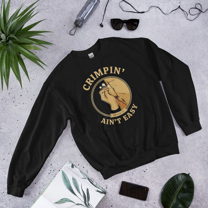 Crimpin' Ain't Easy bouldering badge crewneck sweatshirt — Black, front-right