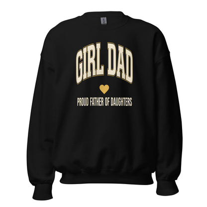 Girl Dad retro varsity crewneck sweatshirt — Black, front
