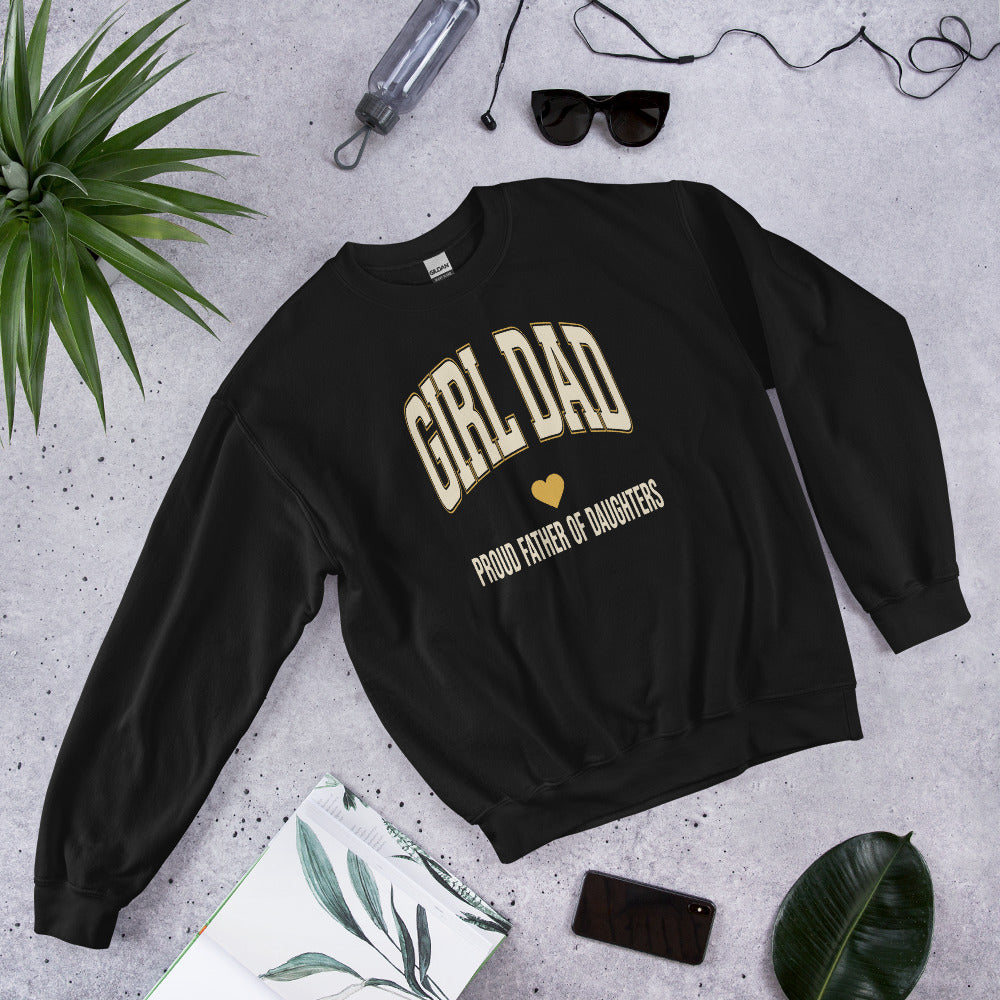 Girl Dad retro varsity crewneck sweatshirt — Black, front-right