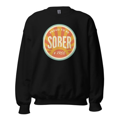 Sober & Proud retro sunburst crewneck sweatshirt — Black, front