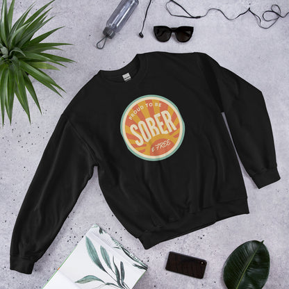 Sober & Proud retro sunburst crewneck sweatshirt — Black, front-right