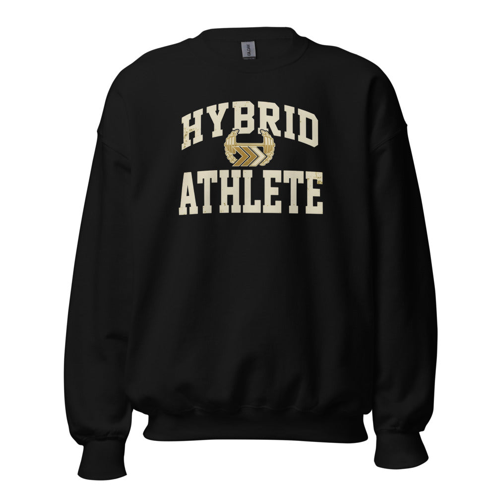 Hybrid Athlete vintage varsity crewneck sweatshirt — Black, front