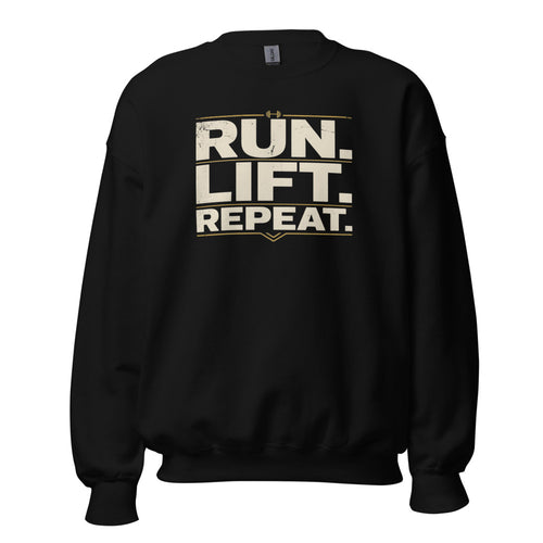 Hybrid Athlete Sweatshirt, Run Lift Repeat Crewneck, Functional Fitness Gift — Vintage Run. Lift. Repeat. Crewneck