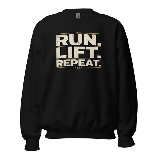 Run Lift Repeat vintage athletic crewneck sweatshirt — Black, front