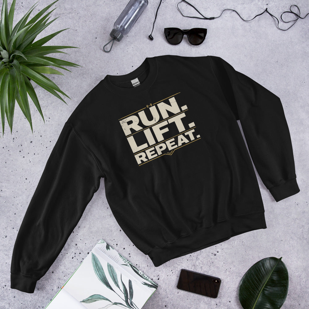 Run Lift Repeat vintage athletic crewneck sweatshirt — Black, front-right