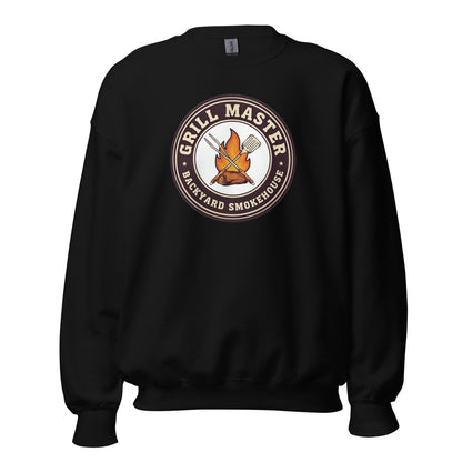 Grill Master retro backyard smokehouse crewneck sweatshirt — Black, front