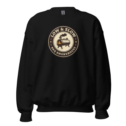 Low & Slow BBQ Sweatshirt, Pitmaster Smoker Gift for Dad, Grill Master Crewneck — Retro Smokehouse Badge
