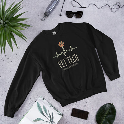 Every Heartbeat Matters minimalist vet tech crewneck sweatshirt — Black, front-right