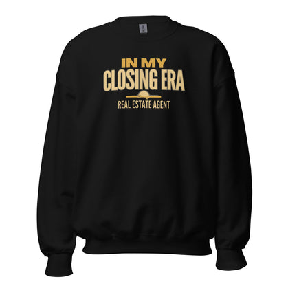 In My Closing Era real estate agent crewneck sweatshirt — Black, front